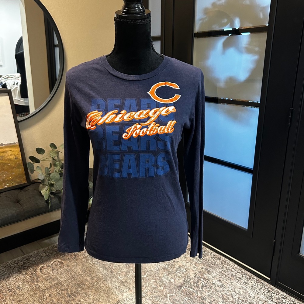 NFL Team Apparel Chicago Bears Womens Navy Blue Long Sleeve Graphic Tee Size M
